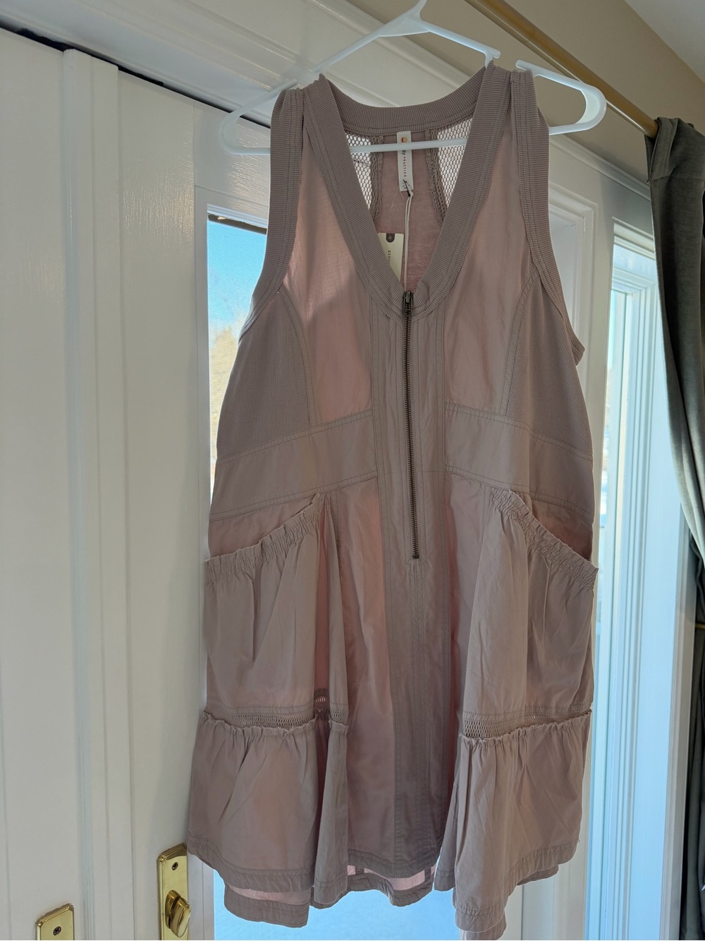 Anthropologie Mauve Pink Zip-Front Tiered Sleeveless Dress